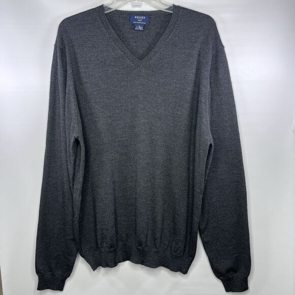 Brooks Brothers 346 Men's Merino Wool Sweater XL Pullover V Neck Gray Classic - Picture 1 of 4